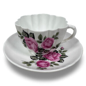 Vintage Shelley Pink Rose Tea Cup & Saucer White Fine Bone China England